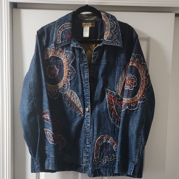 Notations Woman Jackets & Blazers - Embroidered Denim Jacket with Colorful Patterns